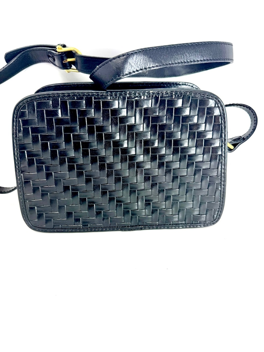 Valerie Stevens Black Woven Leather Crossbody Bag